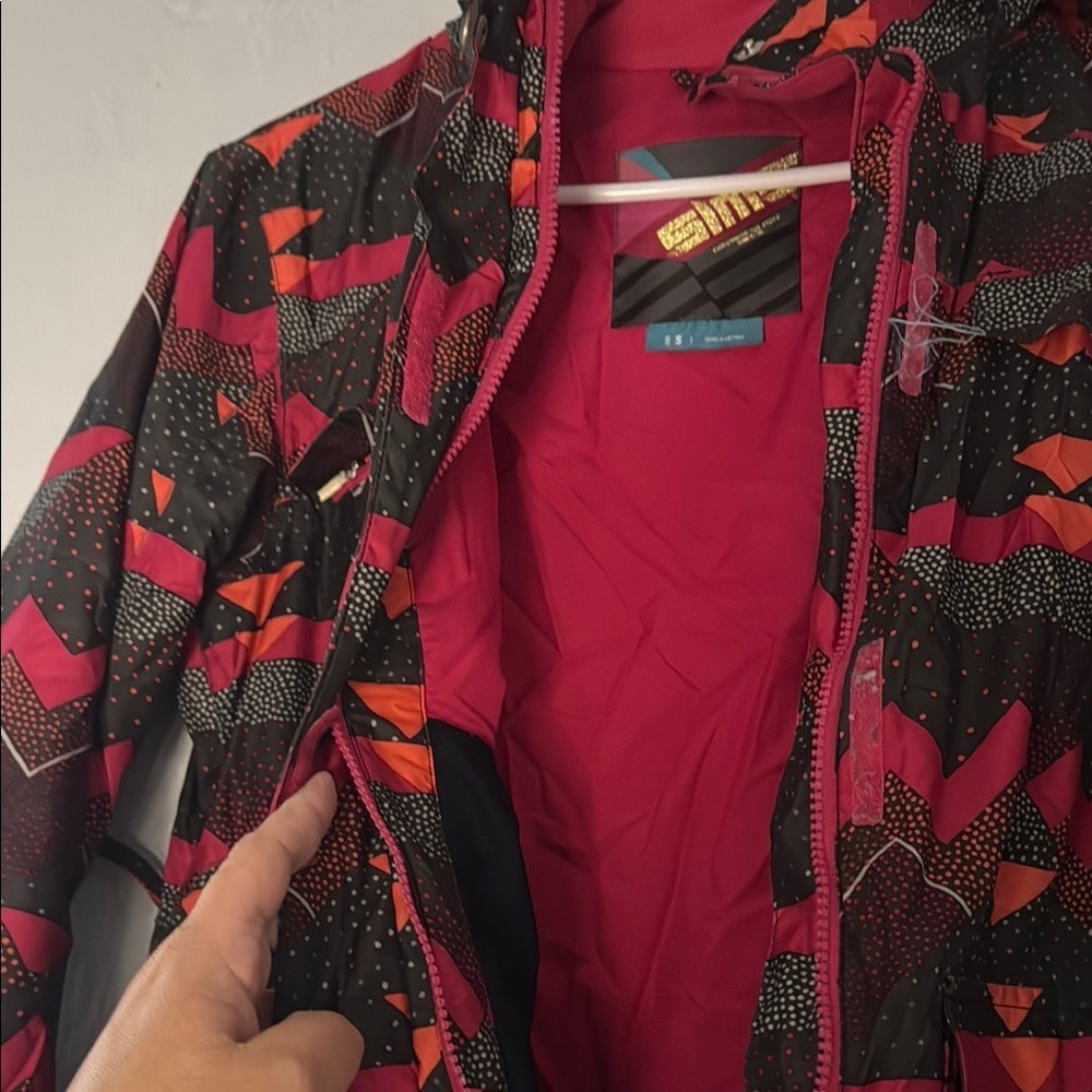 Simms Red Black Ski Jacket Geometric Insulated Hooded - Picture 10 of 16